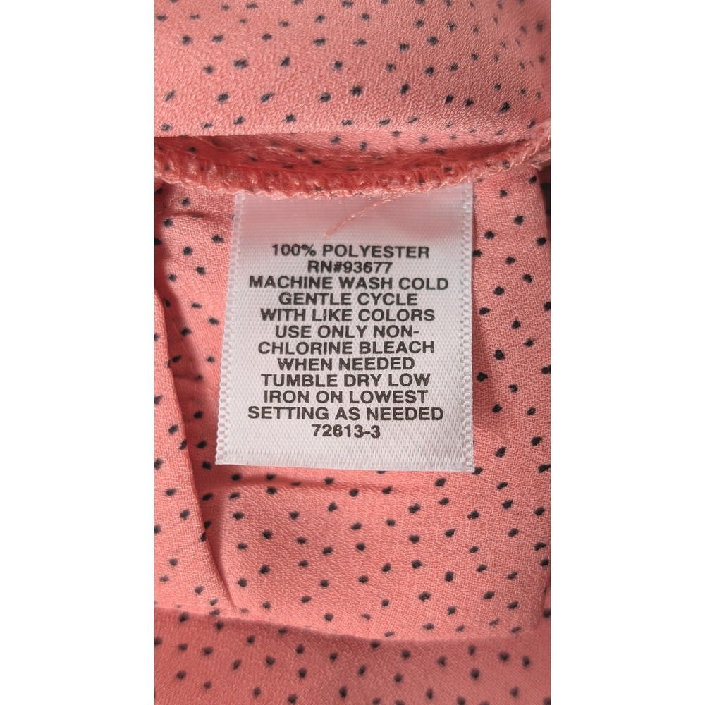 Liz Claiborne Womens Plus Size XXL Coral Polka Dot Ruffle Neck Tie Neck Blouse - Picture 6 of 8